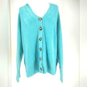 Fate Women's Turquoise Cardigan With Hoodie Size L